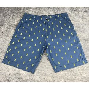 Plugg‎ Chino Shorts Men's Size 34 Blue Pineapple Pattern Flex Waistband Stretch